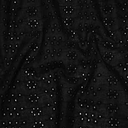 Embroidered Eyelet Cotton Voile - Black Dainty Flower Vines - Naomi Collection