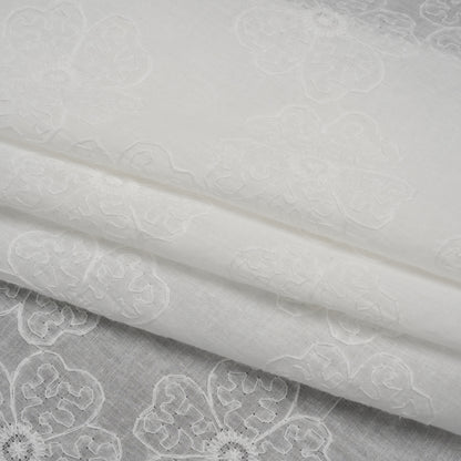 Embroidered Eyelet Cotton Voile - White Big Tossed Flowers - Naomi Collection