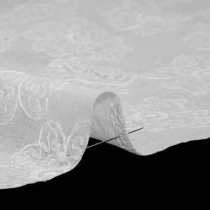 Embroidered Eyelet Cotton Voile - White Big Tossed Flowers - Naomi Collection