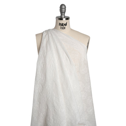 Embroidered Eyelet Cotton Voile - White Big Tossed Flowers - Naomi Collection