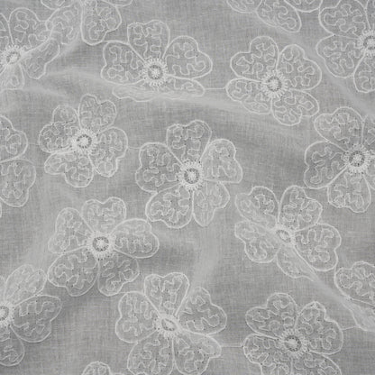 Embroidered Eyelet Cotton Voile - White Big Tossed Flowers - Naomi Collection