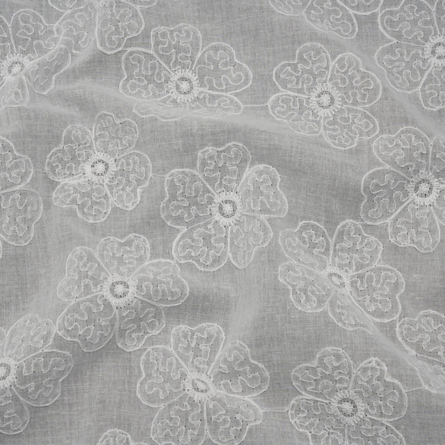 Embroidered Eyelet Cotton Voile - White Big Tossed Flowers - Naomi Collection