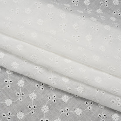Embroidered Eyelet Cotton Voile - White Little Flowers on Vines - Naomi Collection
