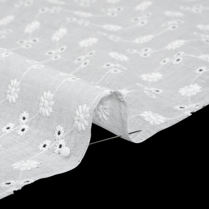 Embroidered Eyelet Cotton Voile - White Little Flowers on Vines - Naomi Collection
