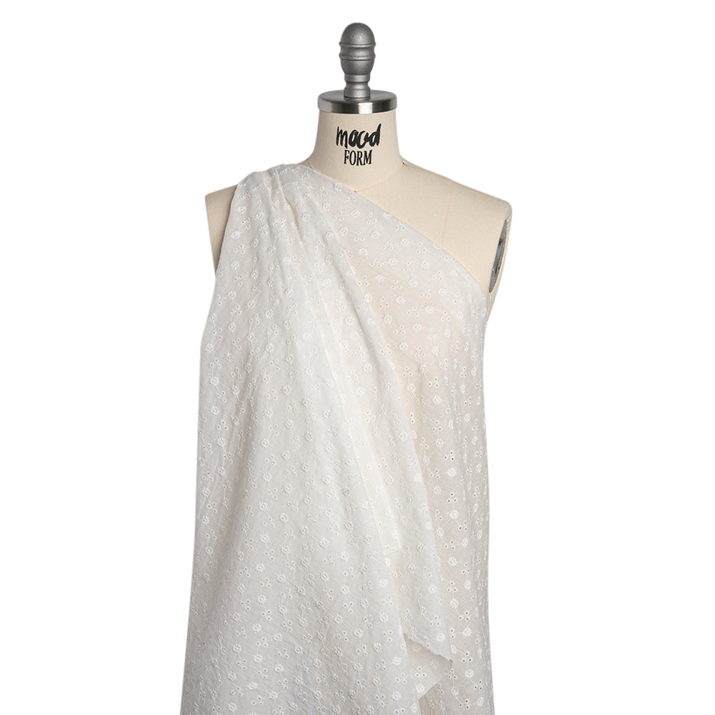 Embroidered Eyelet Cotton Voile - White Little Flowers on Vines - Naomi Collection - Drape