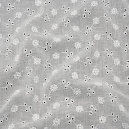 Embroidered Eyelet Cotton Voile - White Little Flowers on Vines - Naomi Collection