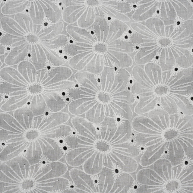 Embroidered Eyelet Cotton Voile - White All-Over Flowers - Naomi Collection