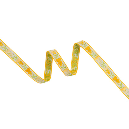 Cotton Jacquard Ribbon - 0.5" - Yellow, White and Green Heart Flowers