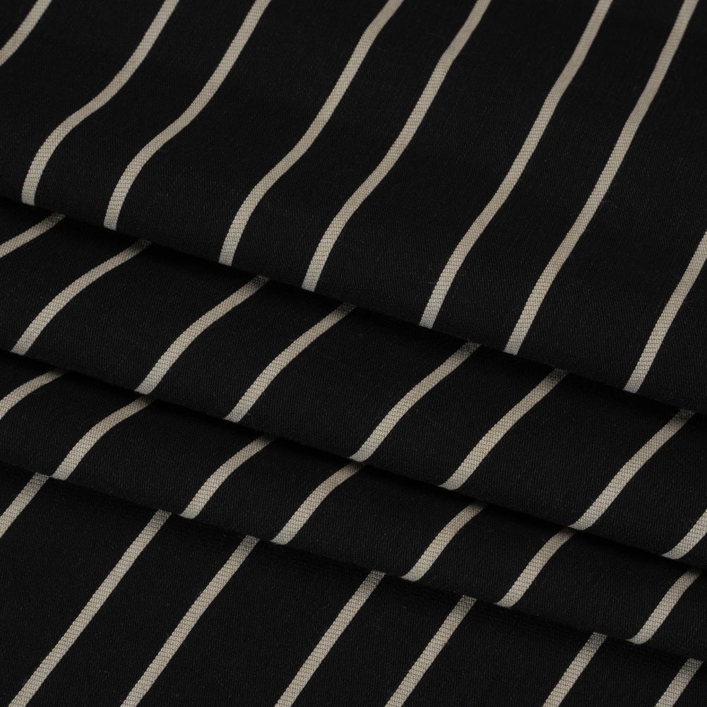 Viscose and Nylon Woven - Black and Beige Stripes - Designer Deadstock Made in Italy - Folded