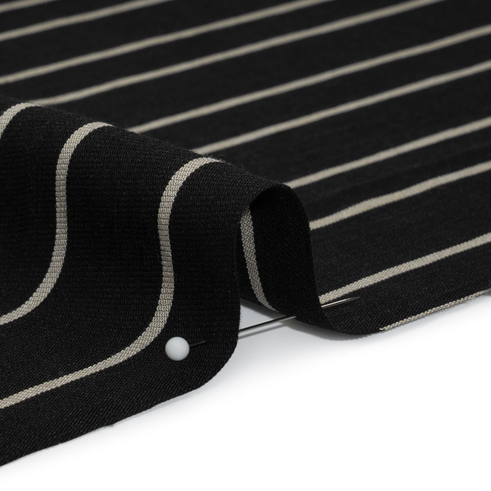 Viscose and Nylon Woven - Black and Beige Stripes - Designer Deadstock Made in Italy - Detail