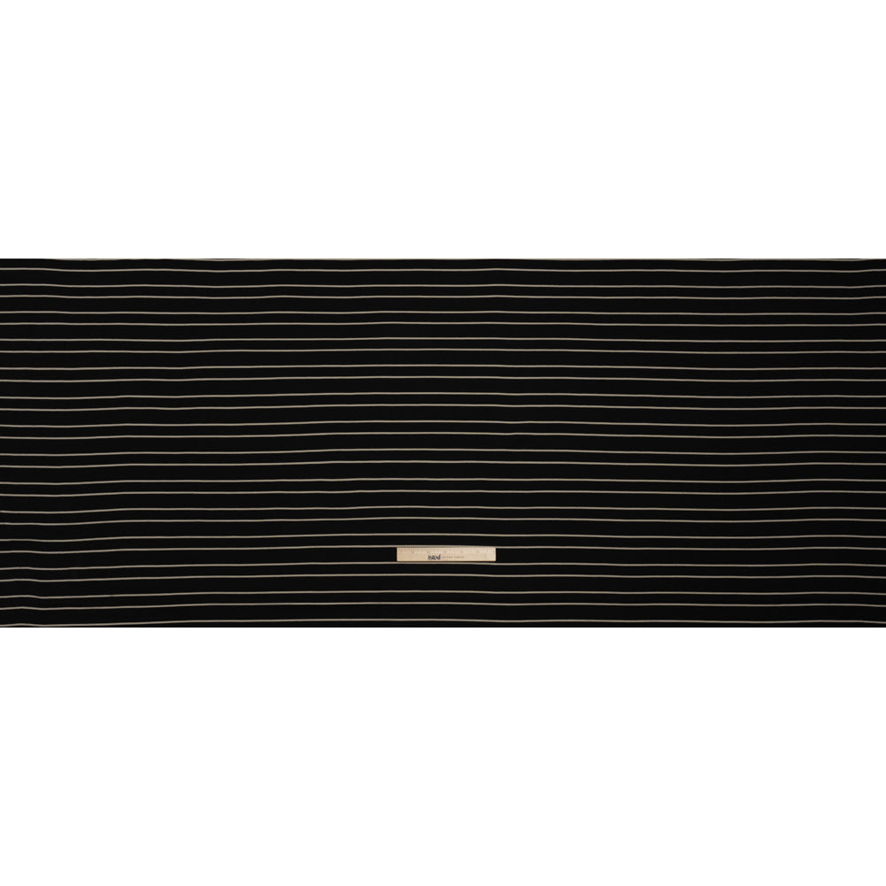 Viscose and Nylon Woven - Black and Beige Stripes - Designer Deadstock Made in Italy - Full