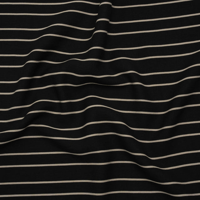 Viscose and Nylon Woven - Black and Beige Stripes - Designer Deadstock Made in Italy