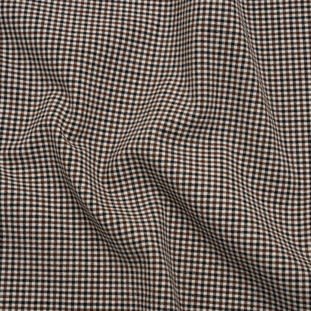 Stretch Viscose and Polyester Suiting - Black, Brown and White Tattersall Check - Designer Deadstock