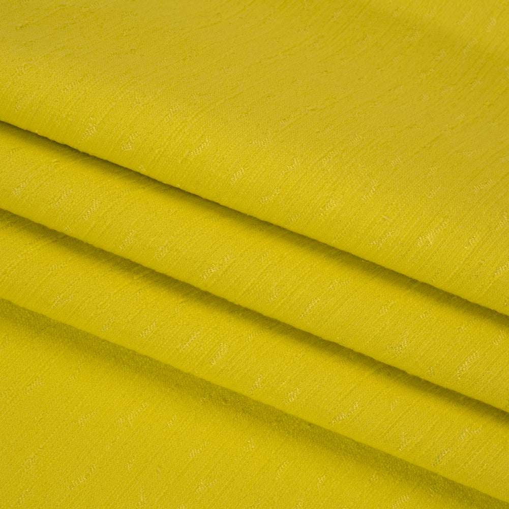 Slubbed Stretch Cotton Blend Jacquard - Bright Yellow Abstract - Designer Deadstock - Folded
