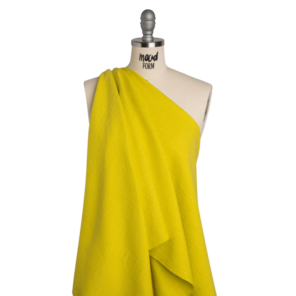 Slubbed Stretch Cotton Blend Jacquard - Bright Yellow Abstract - Designer Deadstock - Drape