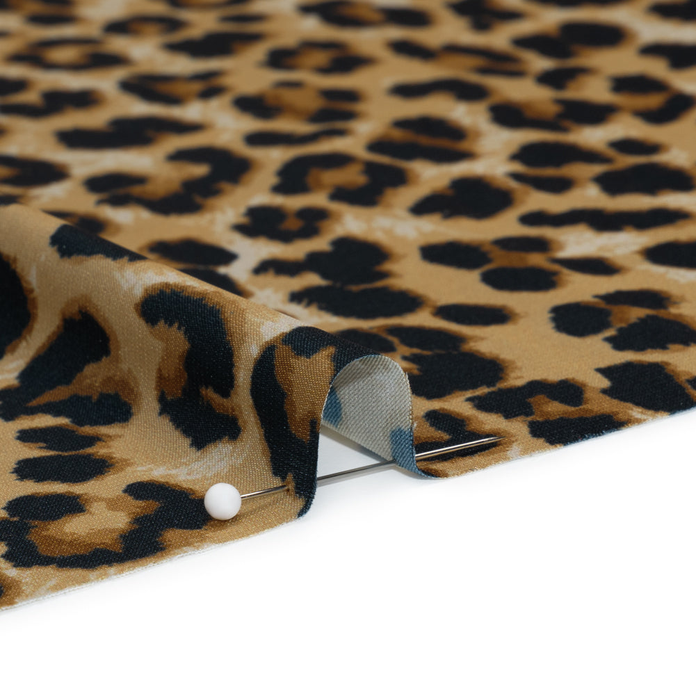 Soft Stretch Polyester Satin Print - Beige, Brown and Black Leopard Spots - Deadstock - Detail