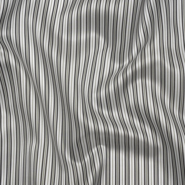 Polyester Twill Lining - White and Gray Ticking Stripes - Deadstock