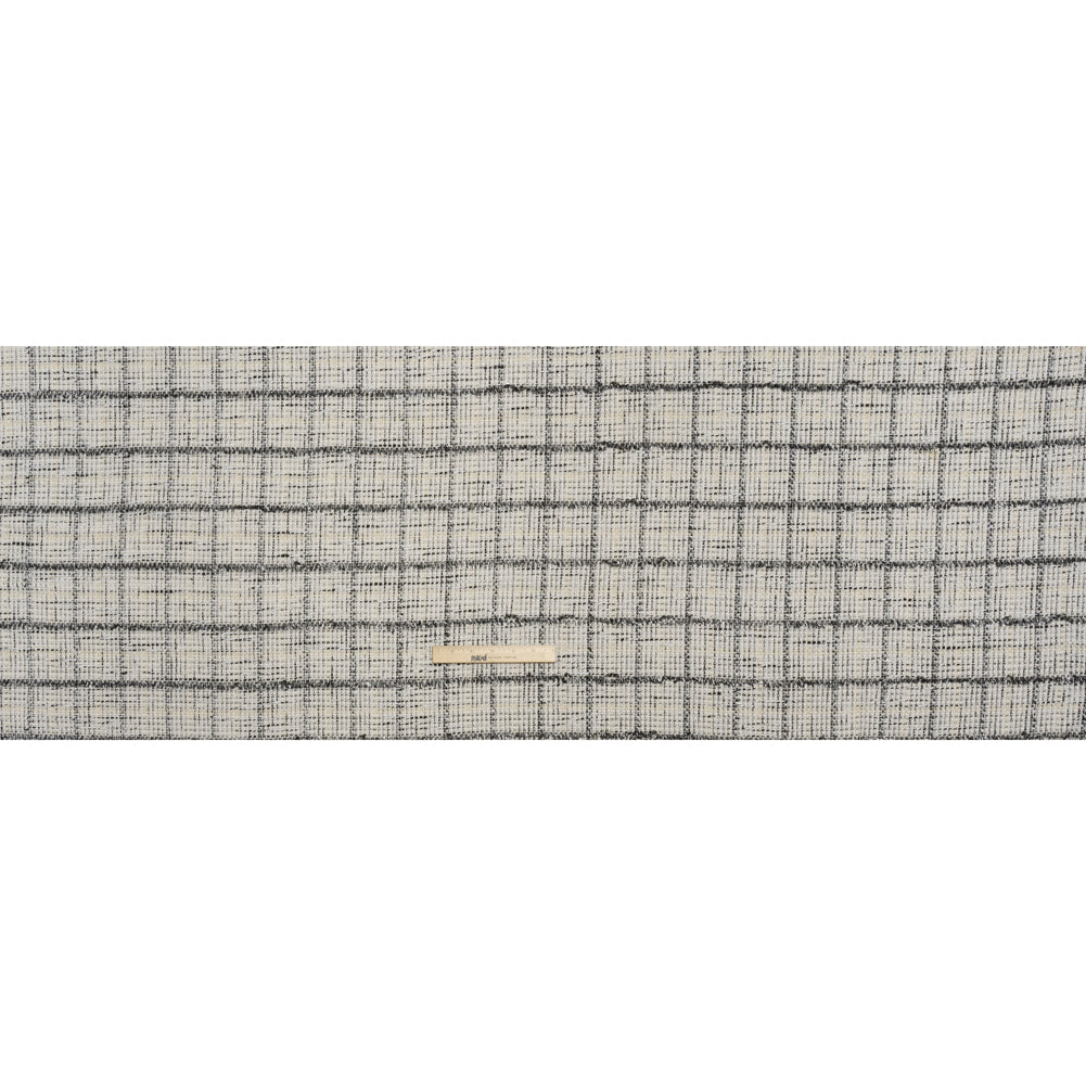 Metallic Polyester Tweed - White, Gold and Black Fringed Windowpane Check - Full