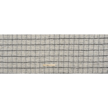 Metallic Polyester Tweed - White, Gold and Black Fringed Windowpane Check