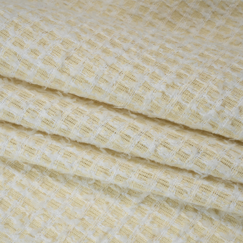 Fluffy Tweed - Cream and White Mini Windowpane Checks - Deadstock - Folded