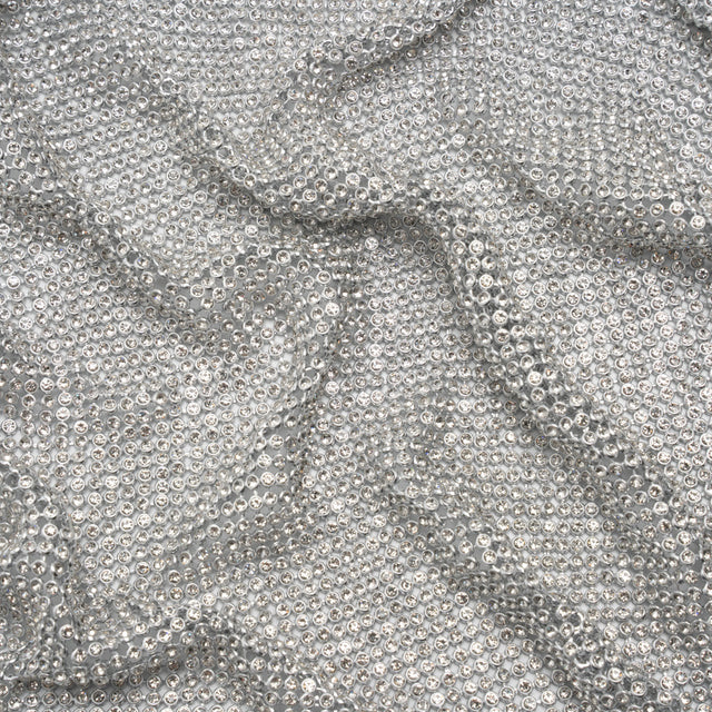Rhinestone Aluminum Chainmail Fabric Panel, 3mm - Silver and Crystal - Astraia Collection