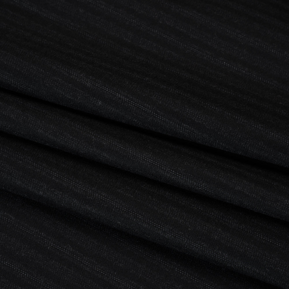 Super 130 Wool Suiting Made in Italy - Black and Charcoal Ticking Stripes - Deadstock - Folded
