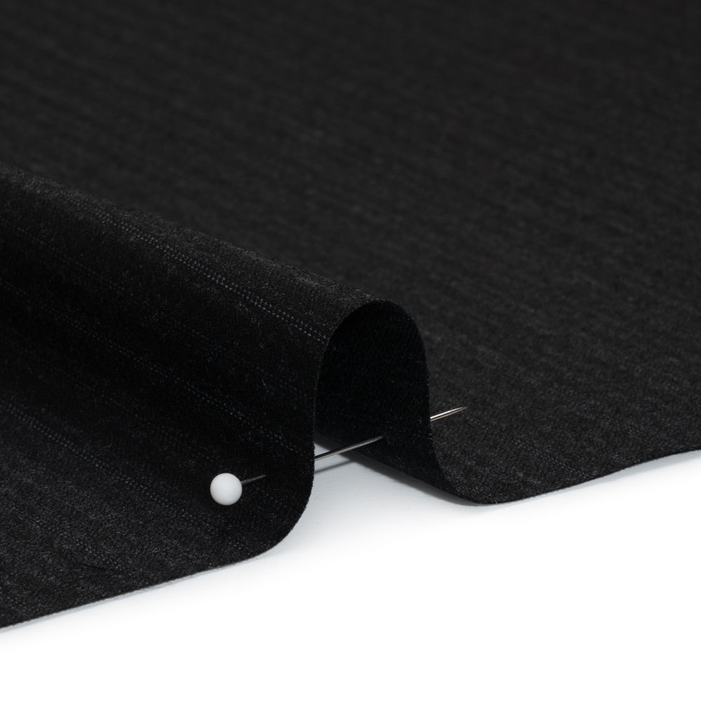 Super 130 Wool Suiting Made in Italy - Black and Charcoal Ticking Stripes - Deadstock - Detail