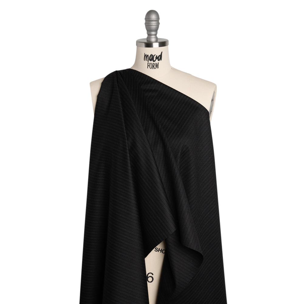 Super 130 Wool Suiting Made in Italy - Black and Charcoal Ticking Stripes - Deadstock - Drape