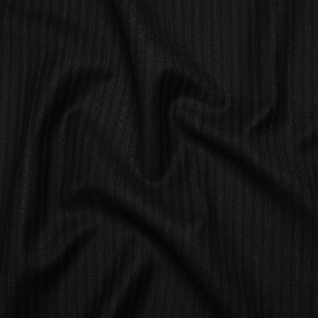 Super 130 Wool Suiting Made in Italy - Black and Charcoal Ticking Stripes - Deadstock