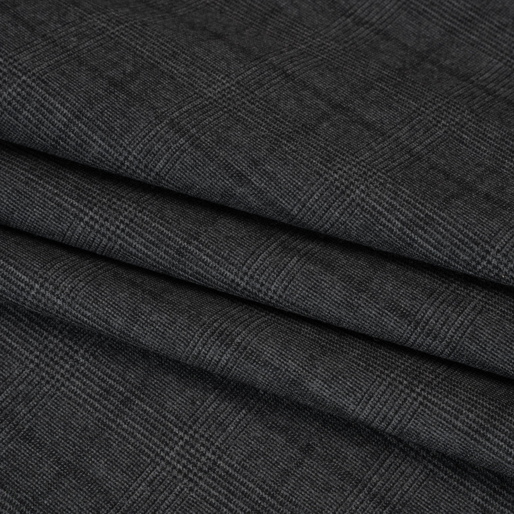 Super 130 Wool Suiting Made in Italy - Black and Gray Glen Plaid - Deadstock - Folded