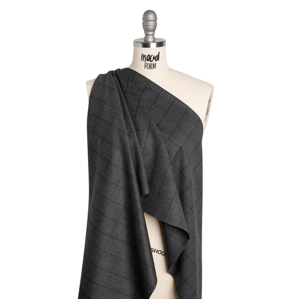 Super 130 Wool Suiting Made in Italy - Black and Gray Glen Plaid - Deadstock - Drape