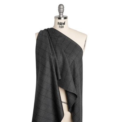 Super 130 Wool Suiting Made in Italy - Black and Gray Glen Plaid - Deadstock