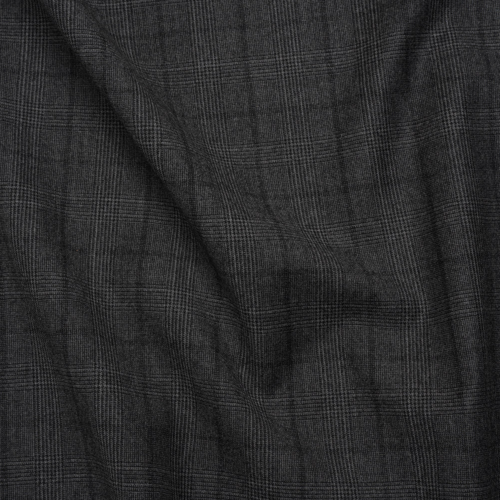 Super 130 Wool Suiting Made in Italy - Black and Gray Glen Plaid - Deadstock