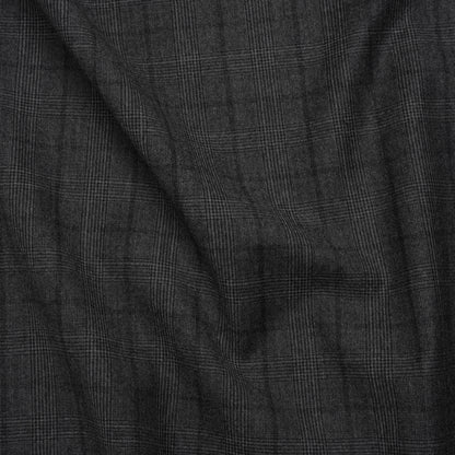 Super 130 Wool Suiting Made in Italy - Black and Gray Glen Plaid - Deadstock