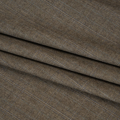 Super 130 Wool Twill Suiting Made in Italy - Beige and Brown Plaid - Deadstock