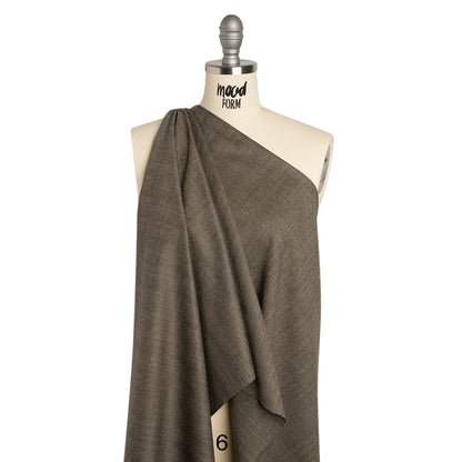 Super 130 Wool Twill Suiting Made in Italy - Beige and Brown Plaid - Deadstock