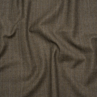 Super 130 Wool Twill Suiting Made in Italy - Beige and Brown Plaid - Deadstock