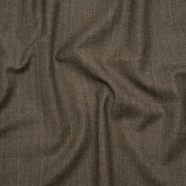 Super 130 Wool Twill Suiting Made in Italy - Beige and Brown Plaid - Deadstock
