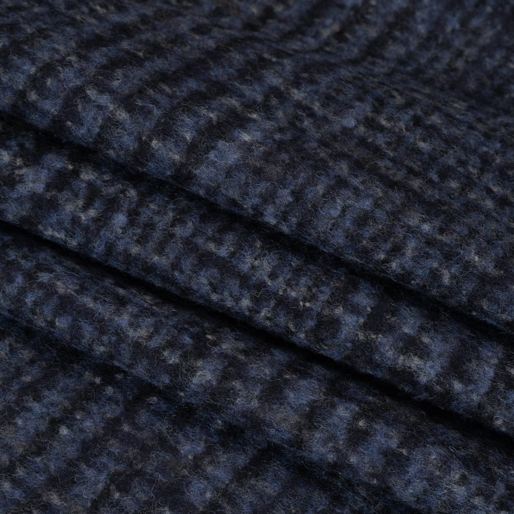 Alpaca and Wool Blend Felted Coating Made in Italy - Blue and Gray Tweedy Plaid - Deadstock - Folded