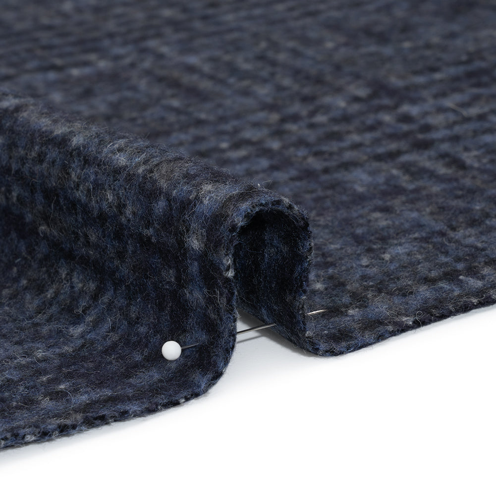 Alpaca and Wool Blend Felted Coating Made in Italy - Blue and Gray Tweedy Plaid - Deadstock - Detail