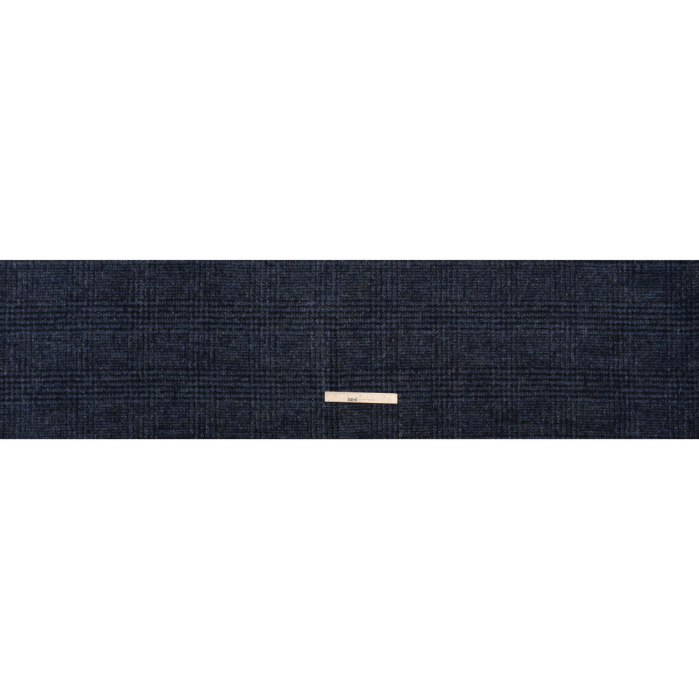 Alpaca and Wool Blend Felted Coating Made in Italy - Blue and Gray Tweedy Plaid - Deadstock - Full