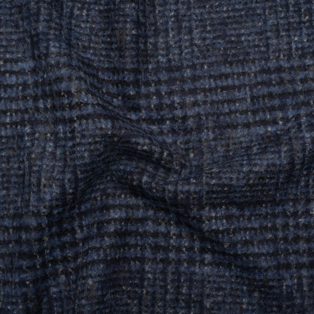 Alpaca and Wool Blend Felted Coating Made in Italy - Blue and Gray Tweedy Plaid - Deadstock