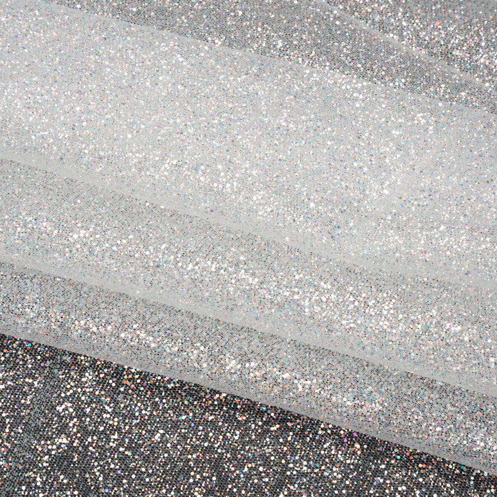 Glitter Tulle 5-yard Bundle - Iridescent on White - Folded