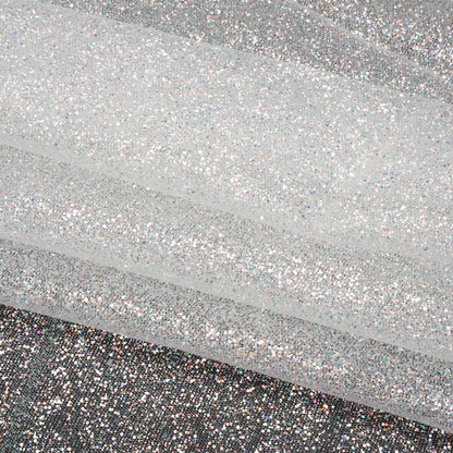 Glitter Tulle 5-yard Bundle - Iridescent on White