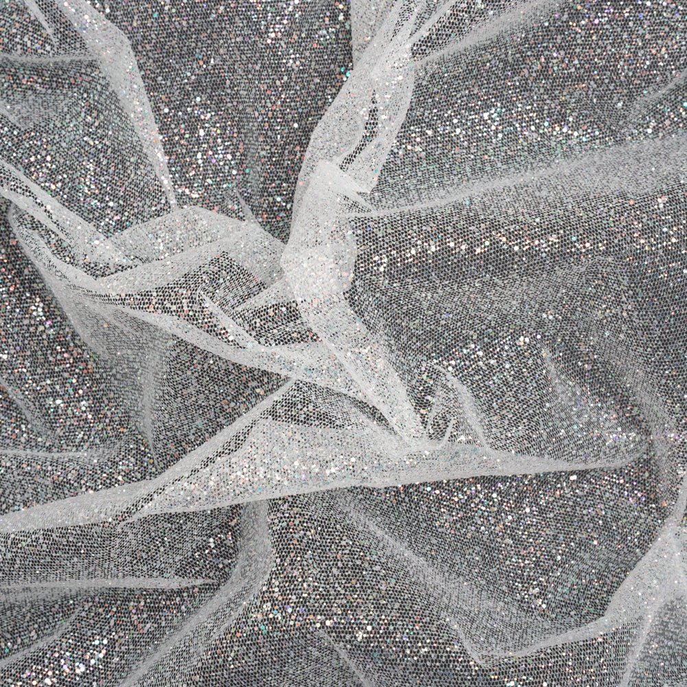 Glitter Tulle 5-yard Bundle - Iridescent on White