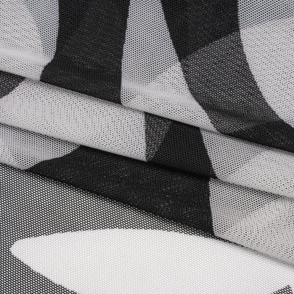Stretch Polyester Mesh Print - Ivory and Black Abstract - Designer Deadstock Folded