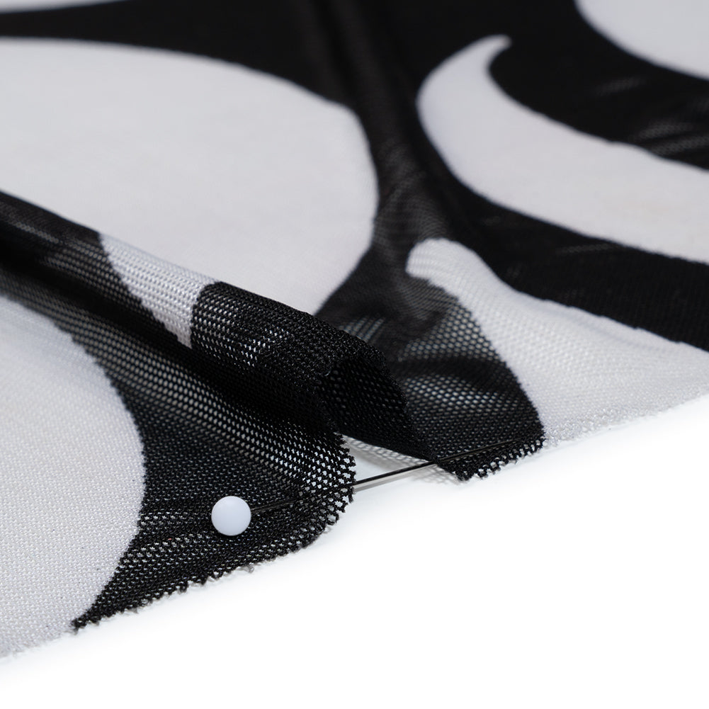 Stretch Polyester Mesh Print - Ivory and Black Abstract - Designer Deadstock Detail