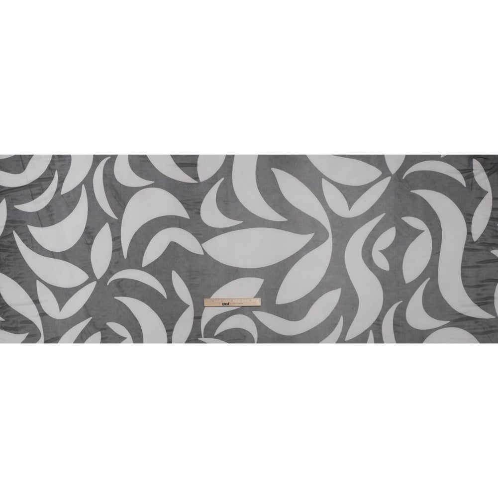 Stretch Polyester Mesh Print - Ivory and Black Abstract - Designer Deadstock Full