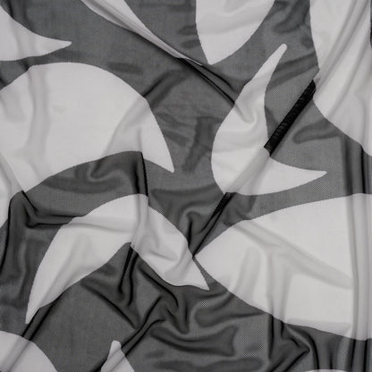Stretch Polyester Mesh Print - Ivory and Black Abstract - Designer Deadstock