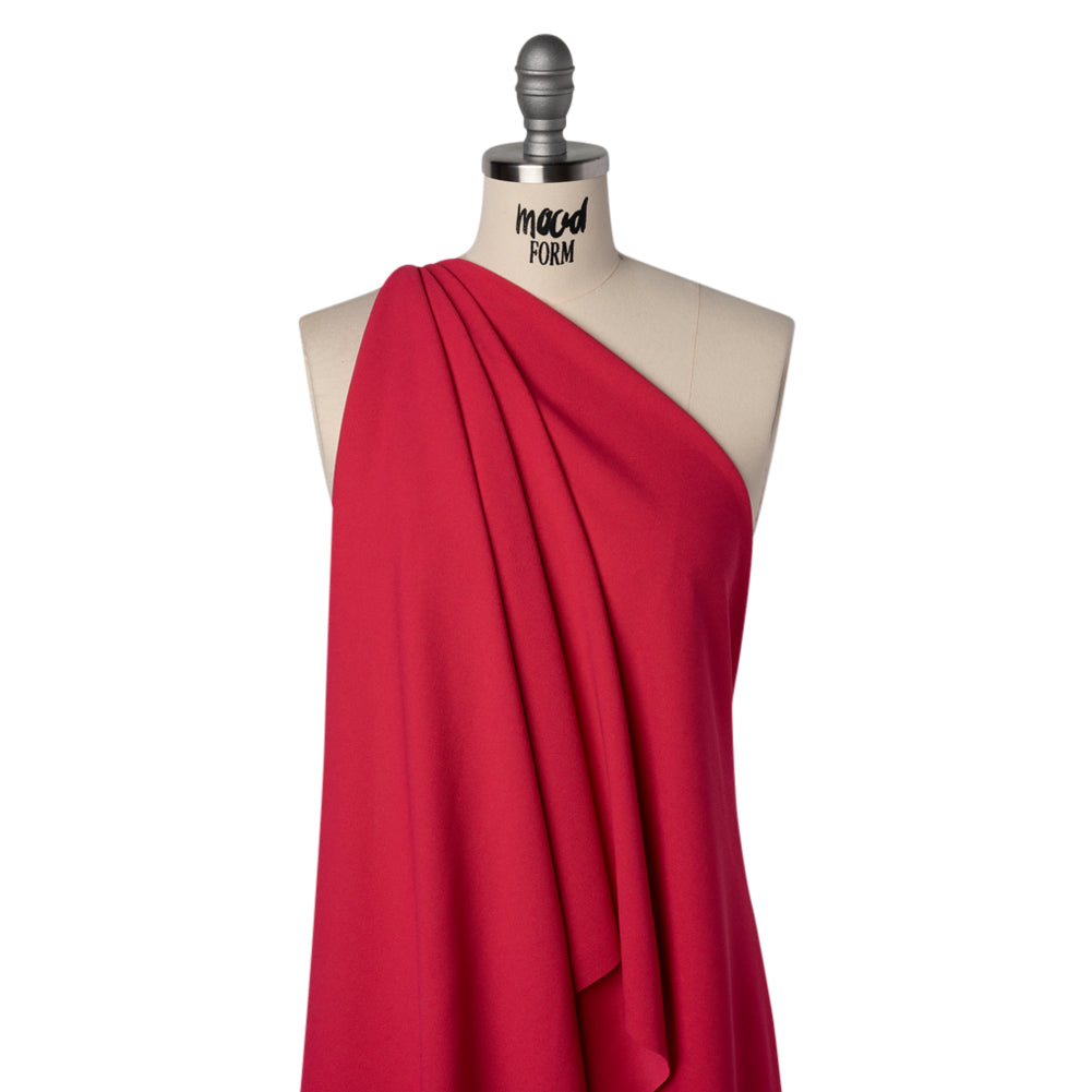 Stretch Polyester Crepe Double Knit - Raspberry - Designer Deadstock - Drape